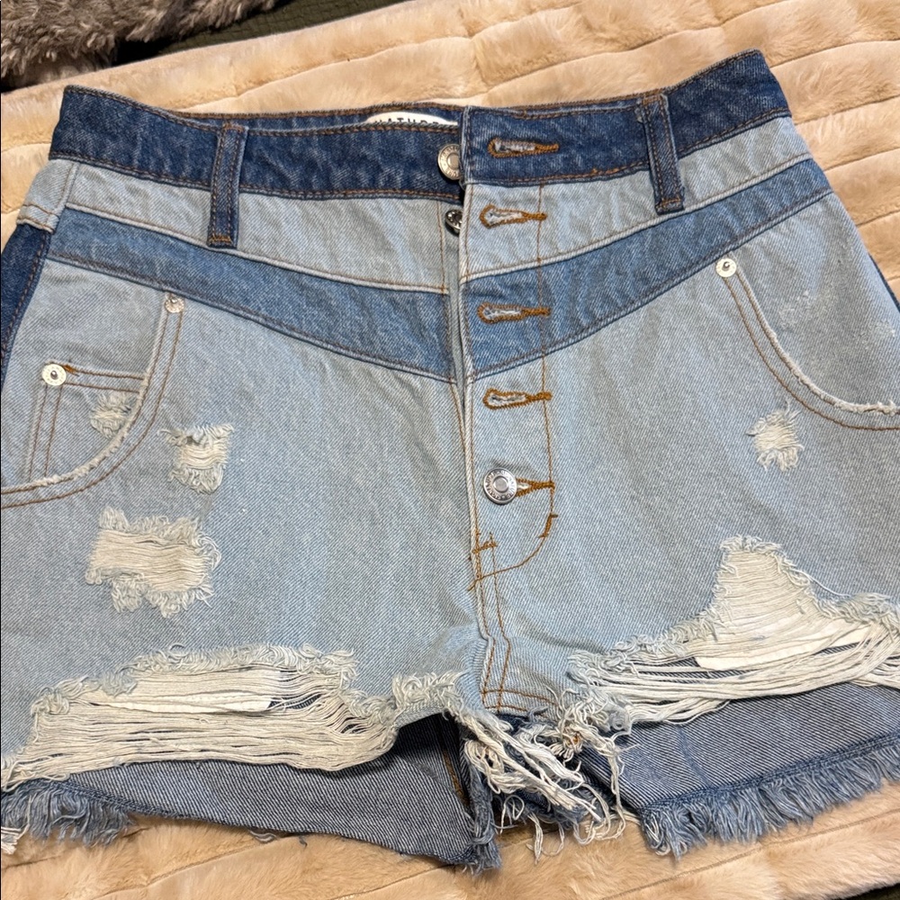 Signature8 Blue and Light Blue Distressed Jean Shorts